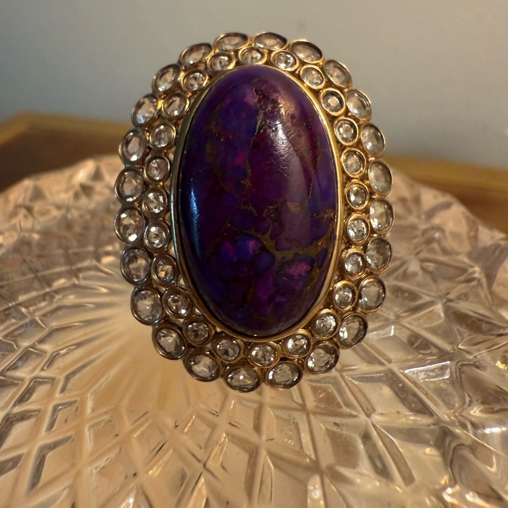Rarities Vintage Carol Brodie Vermeil Purple Mohave Turquoise & White Topaz Ring - Picture 8 of 8